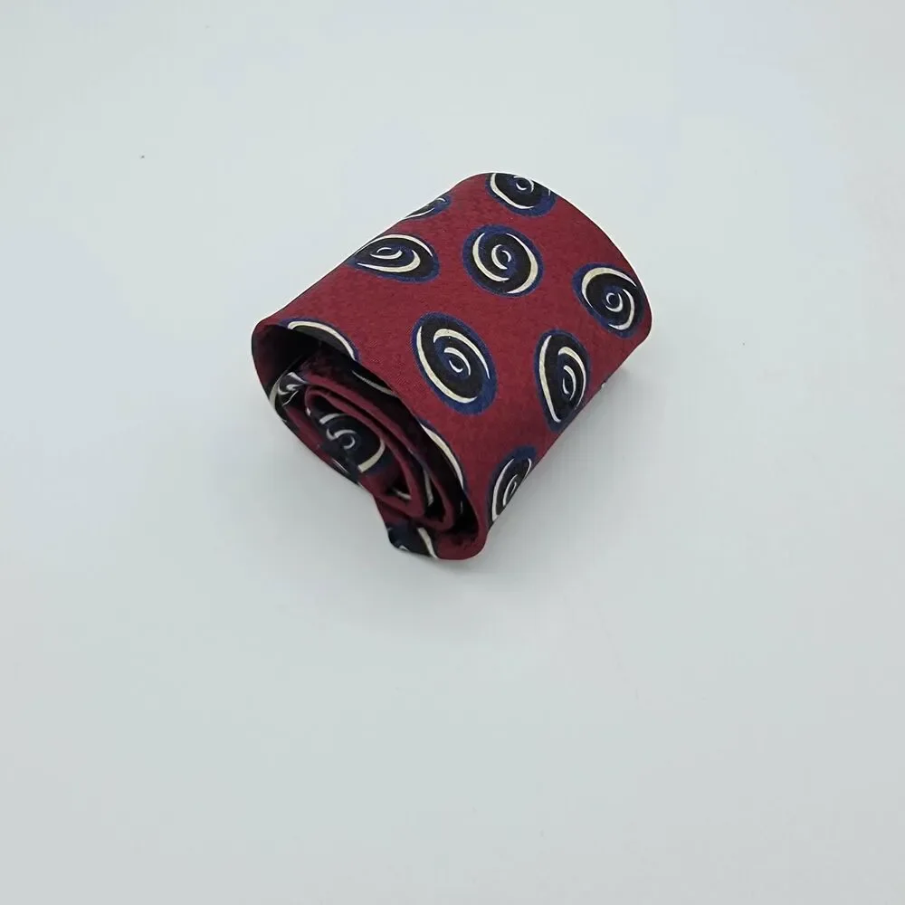 Italian Silk Roger Stevens Red blue Merlot paisley Men's necktie size 59 x 3.25
